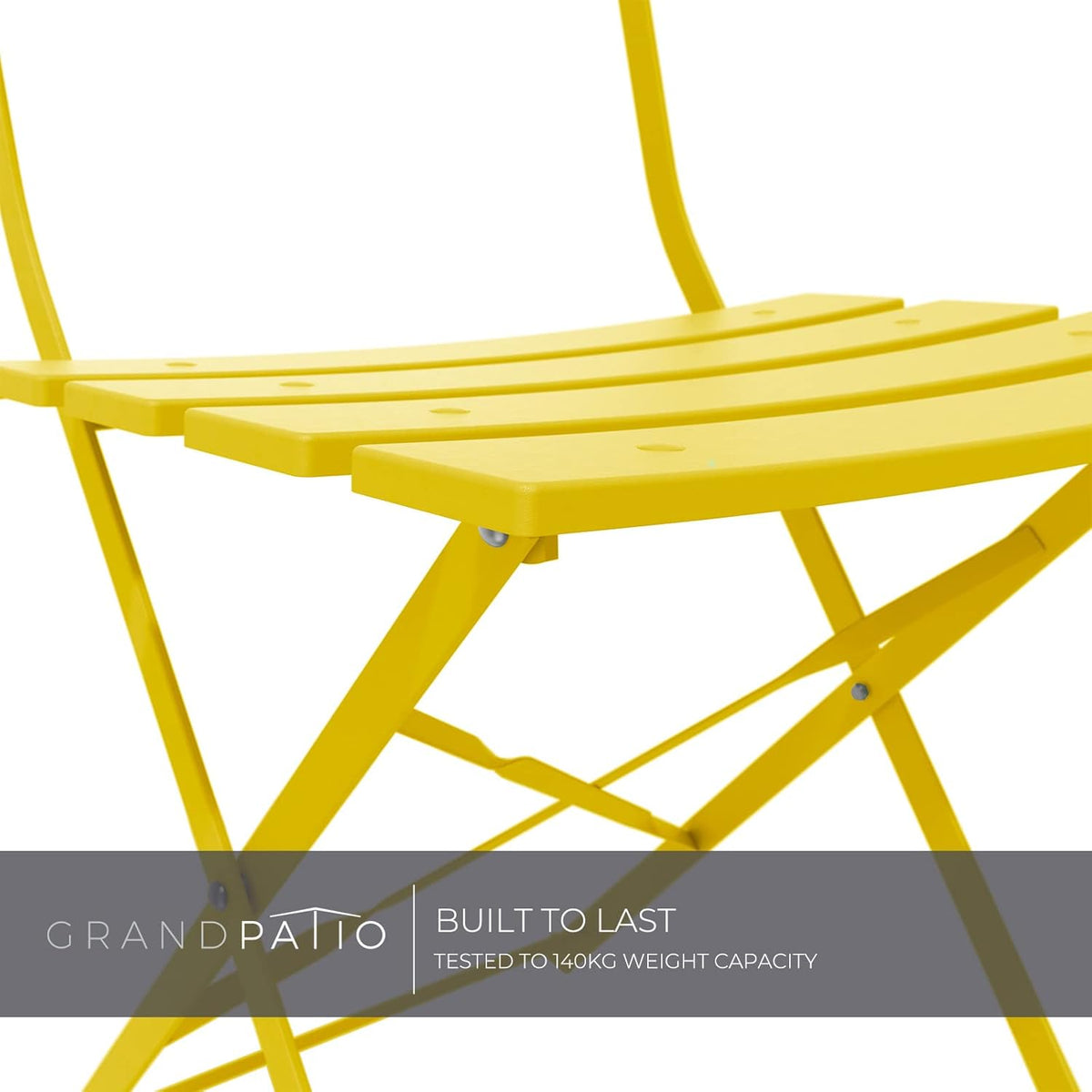 Grand patio Bistro Set van 3 tuinmeubelen, zitgroep, 2 stoelen en 1 tafel, premium staal, inklapbaar, balkonset voor binnenplaats, tuin, buiten (geel) - QUORE
