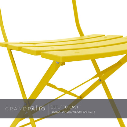 Grand patio Bistro Set van 3 tuinmeubelen, zitgroep, 2 stoelen en 1 tafel, premium staal, inklapbaar, balkonset voor binnenplaats, tuin, buiten (geel) - QUORE