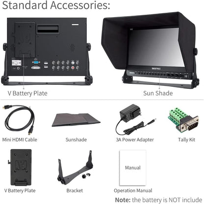 Seetec P133-9HSD Camera Monitor Pro Broadcast 13.3" 4K Ultra HD 1920×1080 Field Video LCD IPS Screen 1000:1 High Contrast with 3G-SDI HDMI Video YPbPr DVI - QUORE