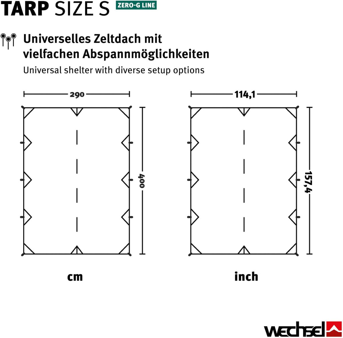 Wechsel Tents Tarp S - Waterdichte Luifel 4 x 2,9 m - Bescherming Tegen Weersinvloeden en UV - Groen (Zero-G-Line)