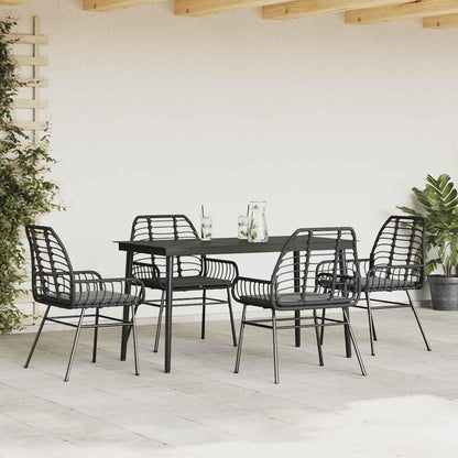 vidaXL 5 Piece Garden Set with Cushions Poly Rattan Glass Black,Outdoor Dining Set,Garden Dining Furniture,Garden Dining Table and Chairs,Patio Dining Set - QUORE