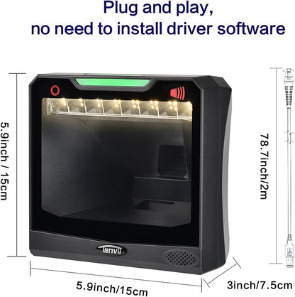 LENVII E688 barcodescanner 1D / 2D / QR, plug & play USB Automatische omnidirectionele barcodescanner, desktop barcodescanner voor Windows/Mac/Linux PC