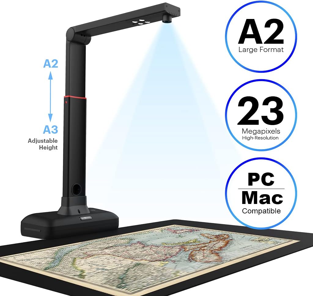 Viisan S21 A2 documentscanner - resolutie 27 MP, perfect voor het snel scannen van grote documenten en boeken. Compatibel met meertalige OCR, Mac en Windows.