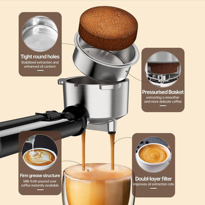 CAFELFFE MK-601 20-bar espressomachine met melkopschuimer en manometer, warm-/koudfunctie, 1450 W snelzetvermogen, 2-in-1 machine, compatibel met gemalen koffie en 44 mm ESE-pads