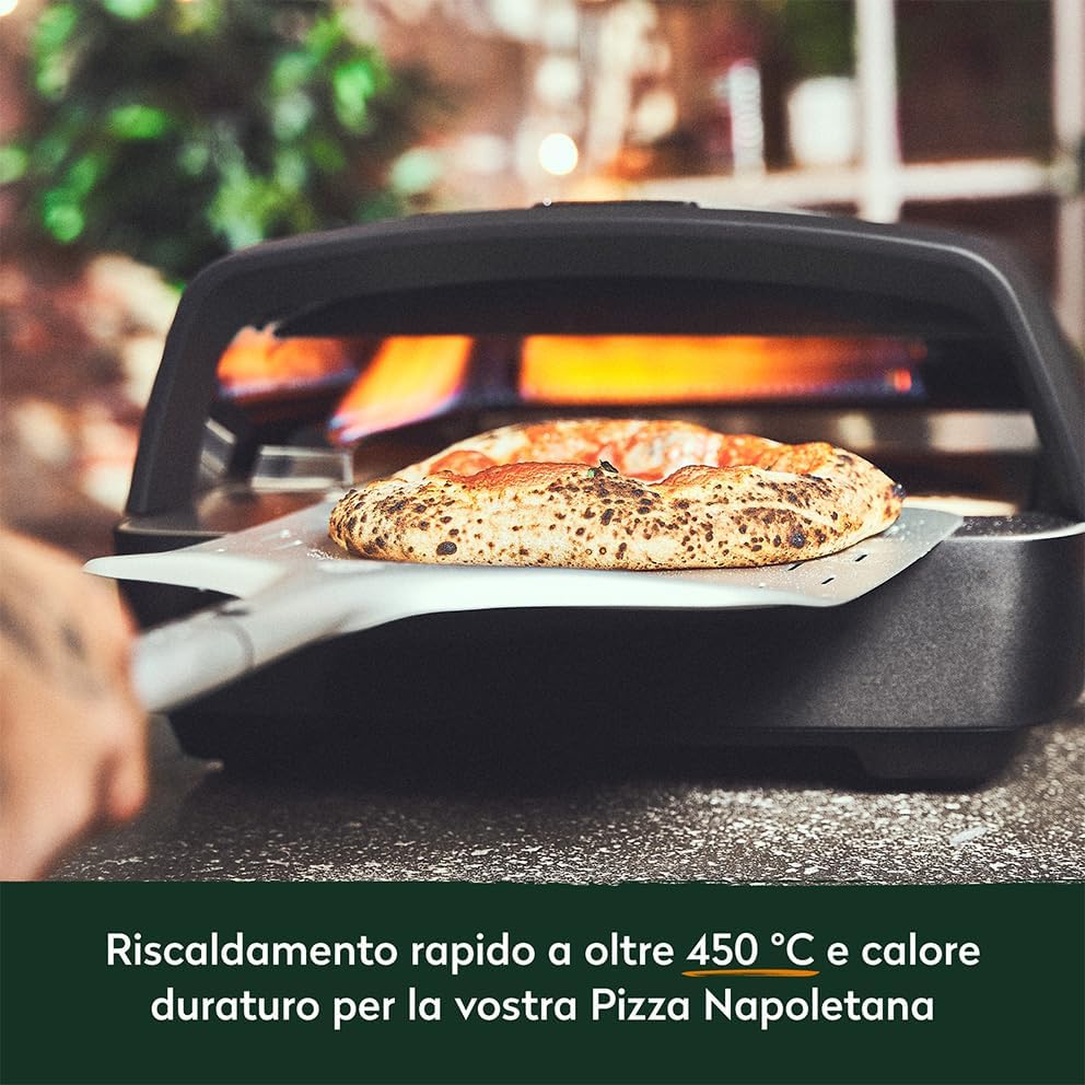 BURNHARD Tony Pizzaoven op gas, 450 °C, draagbare outdoor pizzaoven, 5,9 kW (58,5 x 47,7 x 24,8 cm), met cordieriet vuurvaste steen voor terras, balkon, tuin
