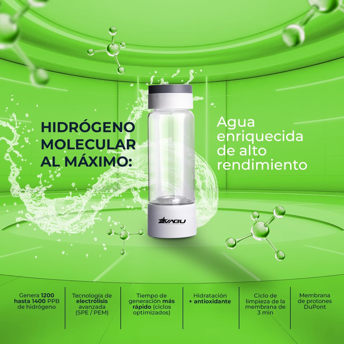 Waterstoffles – Waterstofwaterfles, Waterstofgenerator, Waterstofdrinkfles, Waterstof Fles – 400 Ml – SPE- En PEM-Technologie – 1200 Tot 1400 PPB In 10 Minuten