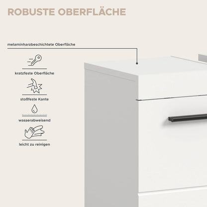 xonox.home – Wastafelonderkast Nova op wielen 80 x 58 x 30 cm in wit hoogglans – grote badkamerkast met 3 deuren, 3 planken en 6 vakken – veel opbergruimte op wielen, stijlvol en bijzonder