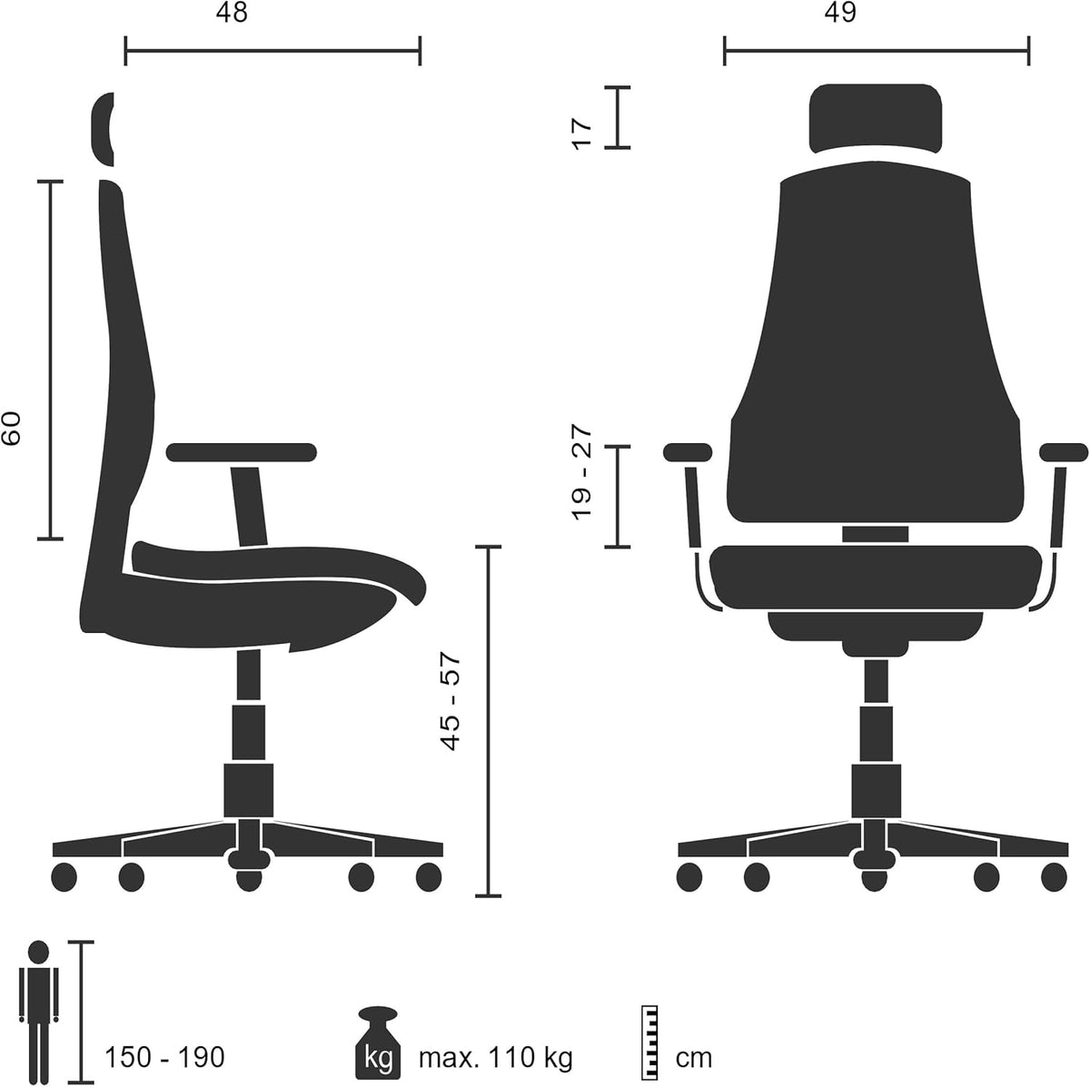 hjh OFFICE 653060 Professionele bureaustoel AIR-Port net blauw draaistoel met lendensteun, armleuningen inklapbaar en verstelbaar