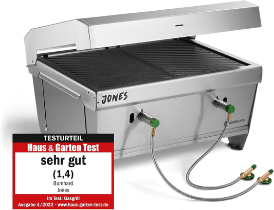 Campinggrill 2-pits BURNHARD® 6,4 kW, FitnFire™-systeem, roestvrij staal, 500°C, compact, lichtgewicht, incl. multitool, draagtas – JONES opvouwbare grill