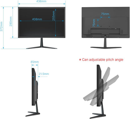 Hisseu Led-monitor, 21,5 inch, 60 Hz, Ultra HD, HDMI, VGA, USB-audio-interface, ingebouwde luidspreker, 160° brede kijkhoek, computermonitor, gaming monitor, CCTV-systeem compatibel