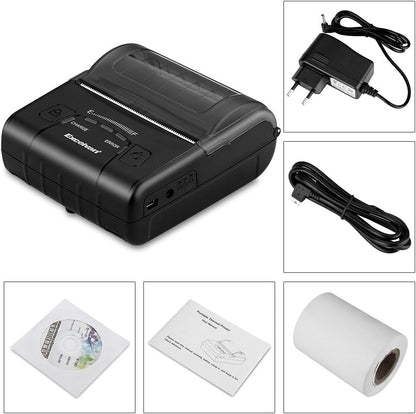 EXCELVAN E300 Thermische printer voor kwitanties en bankbiljetten, draadloos, draagbaar, USB, 90 mm/sec, 80 mm, ESC/POS, voor Pos Terminal verkooppunt), zwart
