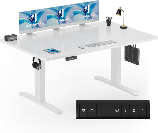 Zit-sta bureau – Sta bureau – Elektrisch bureau – In hoogte verstelbaar bureau – Wit frame – 160x80 cm tafelblad – Geheugenfunctie – Stabiel stalen frame - QUORE