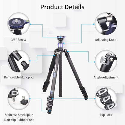 INNOREL MT70C Professionele Statieven, met Half Ball Leveller, zonder vloeistofkop, Koolstofvezel videostatiefset, Snel Flip Lock, Converteerbaar naar Monopod, voor DSLR Camera Video Camcorder