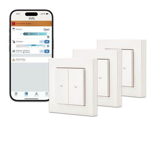 Eve Shutter Switch (Matter) 3 stuks - Smarte Rollladensteuerung für Alexa;Apple Home;Google;SmartThings; App- und Sprachsteuerung; Automationen; benötigt Thread Border Router und Nullleiter