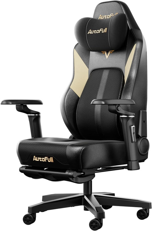 AutoFull M6 Ultra Gaming Stoel, Gaming-stoel met massagefunctie, 720° verstelbare armleuning, Auto Dynamic Tracking lendensteun, Ergonomische gaming stoel met voetsteun, Zwart