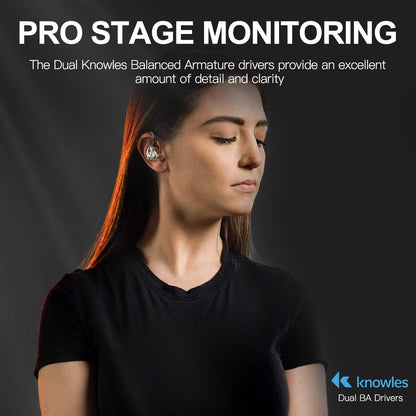 Draadloos in-ear monitor-systeem met in-ear oortjes – In-ear monitorset – Draadloze monitorset – IEM-systeem – Monitoroortjes – Tot 100 meter draadloos bereik – Dubbele drivers per oortje