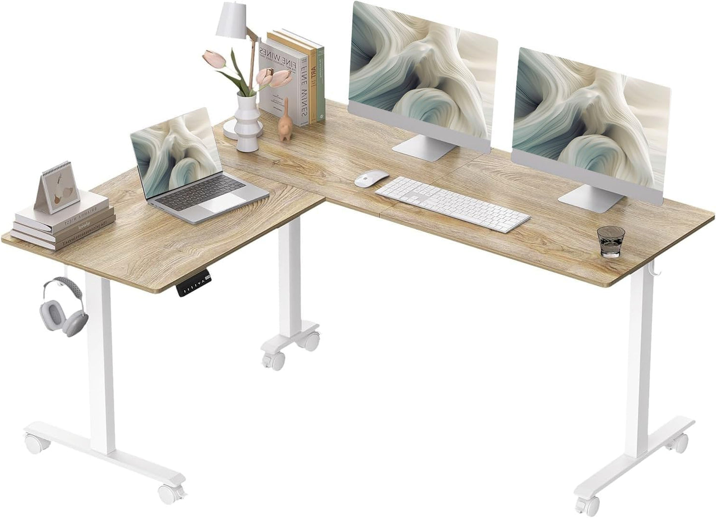 L-vormig Staande Hoekbureau – Elektrisch Verstelbaar Bureau – Zit Sta Bureau – Hoekbureau Kantoor – Bureau Met Hoek – 160x140 cm – Slim Geheugenpaneel Met Antibotsing