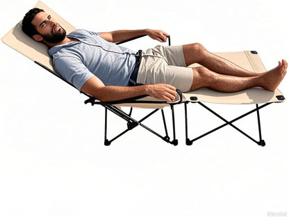 Klapstoel – Vouwstoel – Ligstoel – Lounge stoel – Recliner – Ergonomisch Design – Stevig Frame – Outdoor Loungestoel – Inklapbaar – Khaki