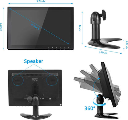 CCTV-monitor, 10,1 inch, IPS LCD HDMI kleurenscherm, 1280 x 800 brede kijkhoek met AV/VGA/HDMI/BNC/AUX/audio-aansluitingen, ingebouwde luidspreker voor thuisbeveiliging, CCTV-IP-camera, pc-monitor