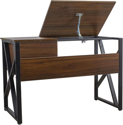 BAKAJI Bureau met laden, 2 laden en kantelbaar tafelblad, voor de werkplek, computer, frame van metaal en tafelblad van MDF-hout, interieur, thuis, kantoor, 110 x 75 x 55 cm (gietijzer)