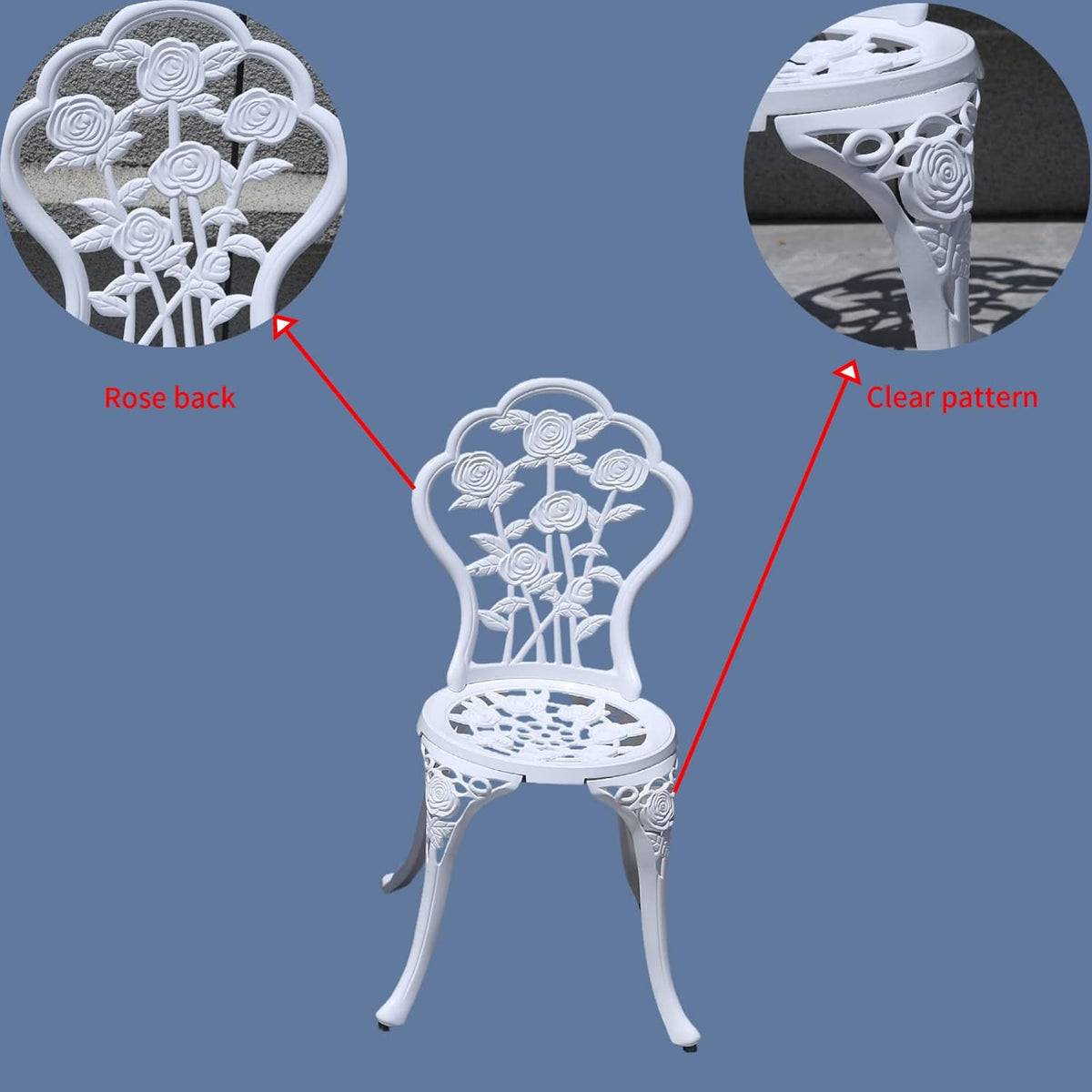 Outdoor meubels bistroset met rozenpatroon 1 tafel 2 stoelen voor tuin patio veranda (roze-wit)