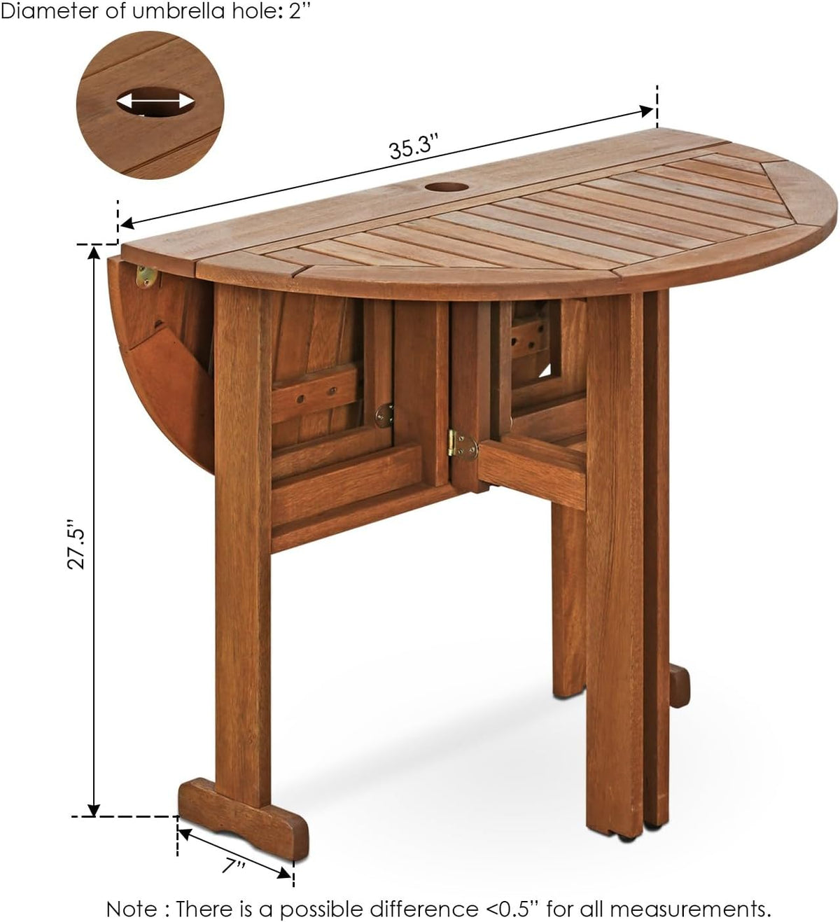 Ronde Tafel – Klapbare Tafel – Bijzettafel – Patio Tafel – Buitentafel – Ruimtebesparend Gate-Leg Design – Duurzaam Maleisisch Hardhout met Teakolie Afwerking