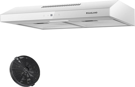 GASLAND SR60WS Afzuigkappen, 60 cm, circulatiemodus, stille afzuiging 214 m³/h, 3 standen touch-bediening, hangende kappen met koolstoffilter CF158, wit metaal met glazen kap