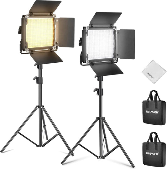 LED Videolamp Set – Videolicht, Studiolicht, Paneellamp, Fotolamp – Set van 2, Zwart – Bi-Color 3200K-5600K – Dimbaar CRI 96+