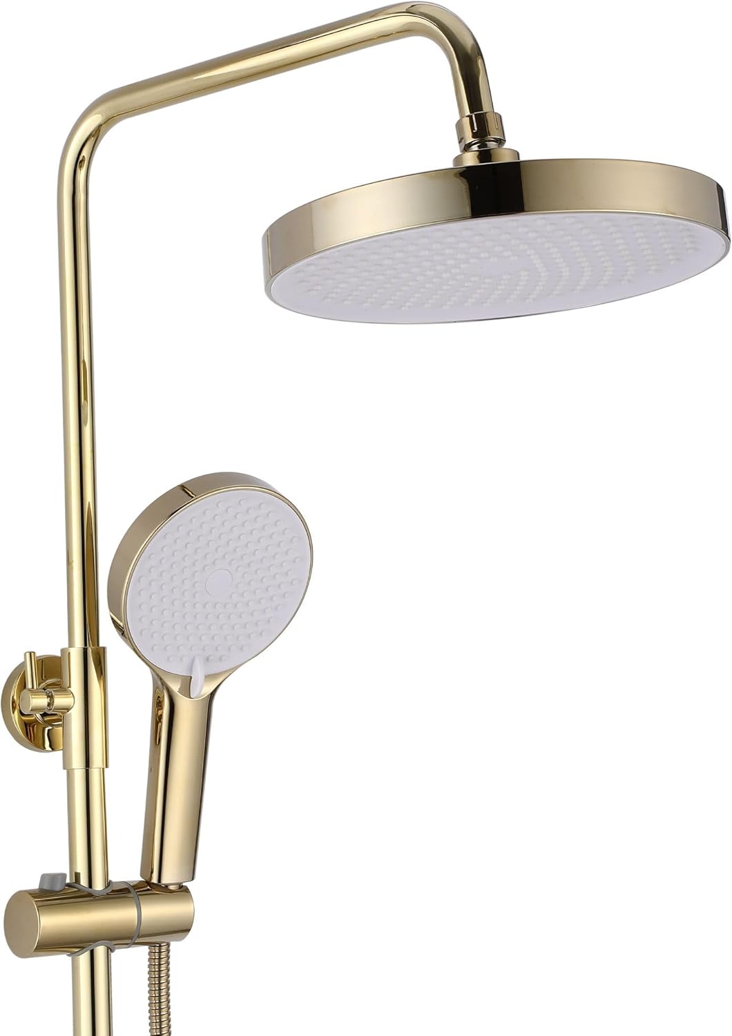 Rea Veneta Gold douchesysteem, doucheset, douchearmatuur met douchekop en douchekop van messing, doucheset, voor badkamer (goud)
