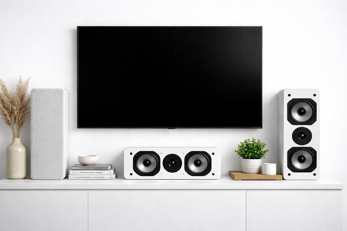 Dynavoice Challenger C-5 Wit. Passieve Center Luidspreker 2 Weg 120W 8 Ohm. Dubbele 5,25 Inch Woofer en 1 Inch Tweeter. Home Cinema HiFi. Bassreflex Achterzijde. VESA 10x10 Compatibel.