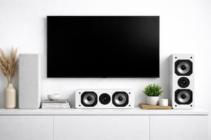 Dynavoice Challenger C-5 Wit. Passieve Center Luidspreker 2 Weg 120W 8 Ohm. Dubbele 5,25 Inch Woofer en 1 Inch Tweeter. Home Cinema HiFi. Bassreflex Achterzijde. VESA 10x10 Compatibel.