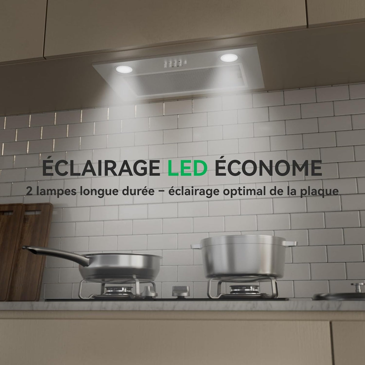 Hermitlux Afzuigkap, 52 cm, inbouw, keukenafzuigkap, luchtstroom 750 m³/h, 68 dB, LED-verlichting, koolstoffilter, roestvrij staal