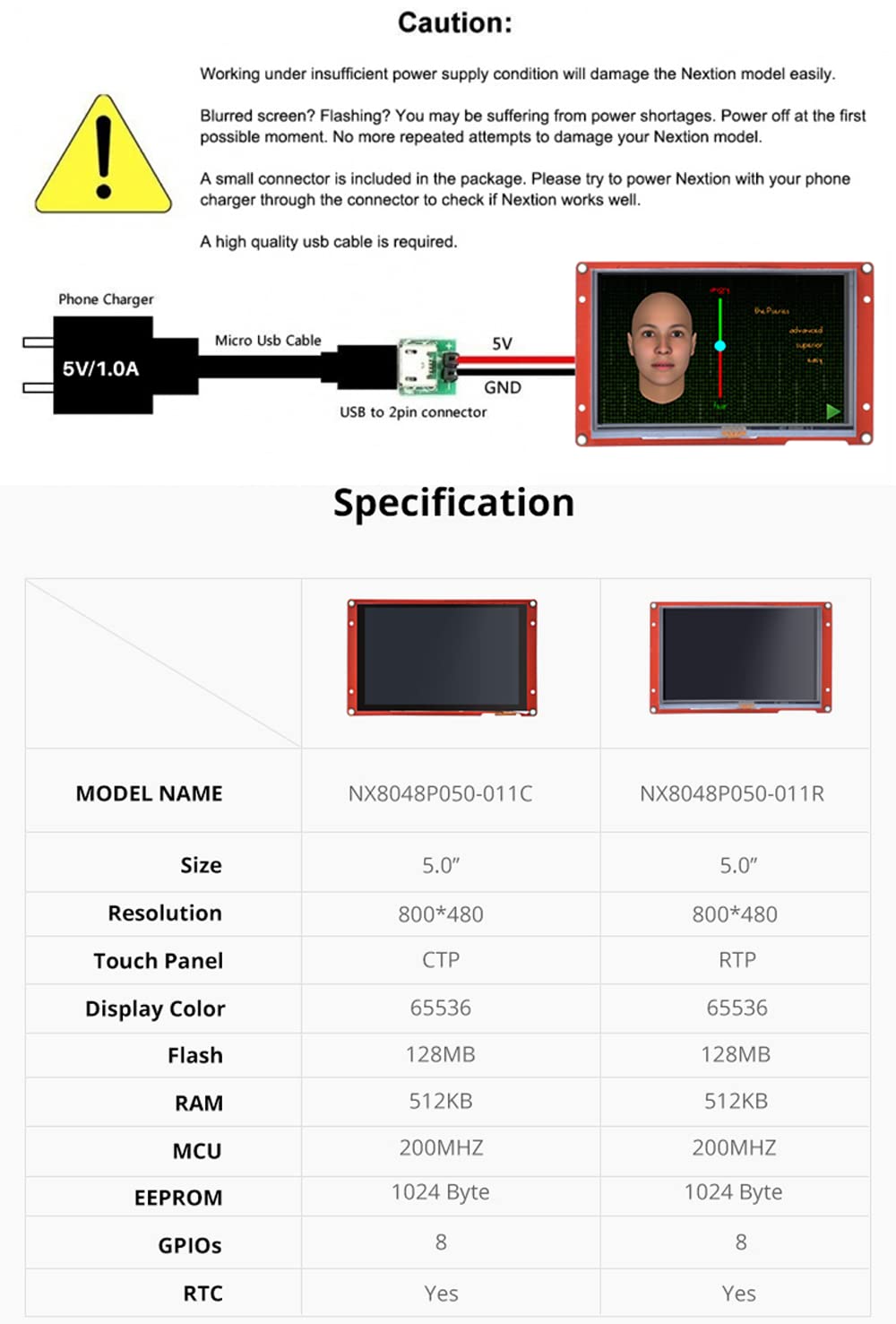 Nextion Display Intelligent NX8048P050-011C Intelligent 5 inch capacitief touchscreen 800 x 480 Seriële LCD TFT HMI weergavemodule NX8048P050-011C ondersteunt audio