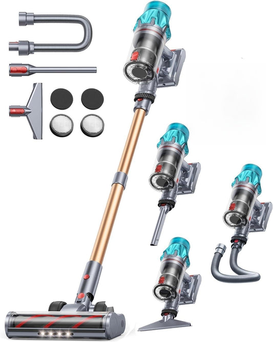 Draadloze Steelstofzuiger – Steelstofzuiger – Handstofzuiger – Snoerloze Stofzuiger – Stofzuiger Zonder Kabel – 600W Borstelloze Motor – 65 Min Batterijduur – Anti-Klit Technologie – LED Touchscreen – Wandhouder Opladen