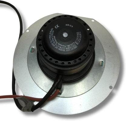 rookafzuiging voor pelletkachels met EcoFit 2RECA3-motor, FANDIS VFCA23 met ventilator van 25 mm hoogte, vermogen 23/27 watt, diameter ventilator 150 mm