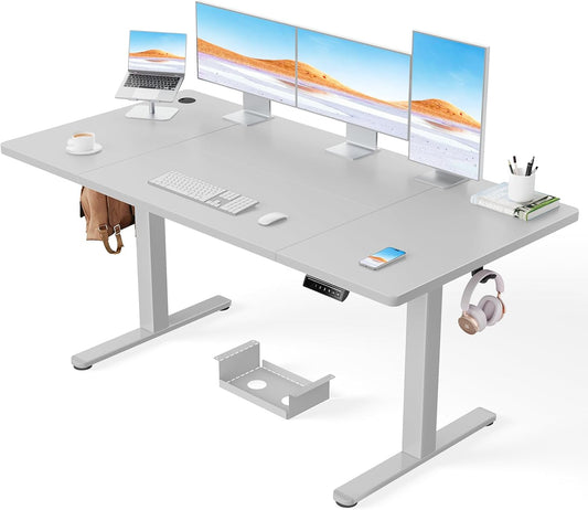 ErGear Height adjustable desk, 160 x 80 cm, 100 kg load capacity, electric desk with advanced brushless motor, silent function, robust metal frame, four-piece table top - QUORE