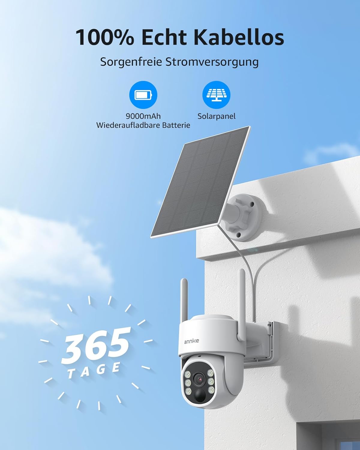 ANNKE beveiligingscamera buiten set met 4CH 17,8 cm monitor, 2X 4MP PT beveiligingscamera buiten accu zonne-energie, 270° draaien, 90° kantelen, 2-weg audio, kleurnachtzicht, persoondetectie, 64GB