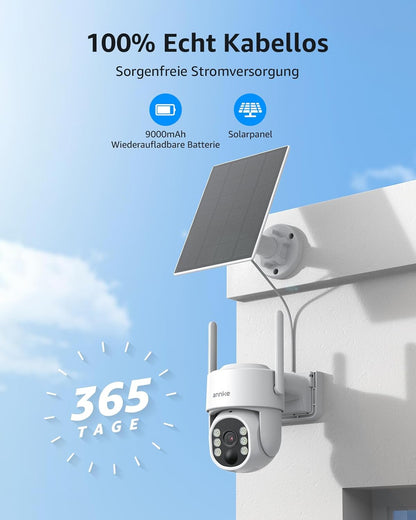ANNKE beveiligingscamera buiten set met 4CH 17,8 cm monitor, 2X 4MP PT beveiligingscamera buiten accu zonne-energie, 270° draaien, 90° kantelen, 2-weg audio, kleurnachtzicht, persoondetectie, 64GB