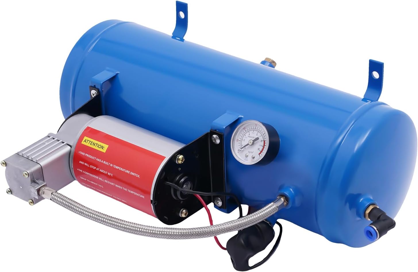 DC 12V Air Compressor Professional Compressor with Hose 150 PSI 6 Litre Tank Capacity Trumpet Compressor for Car Tyres, Boats, Air Horns, Tyre Inflating - QUORE