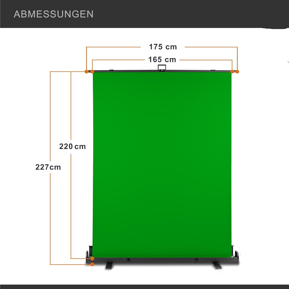 Walimex Pro Roll-Up Panel 165x220 cm green screen met standaard I draagbare, vrijstaande fotoachtergrond voor fotostudio, videochat & streaming I chromakey effect I metalen box voor stabiliteit