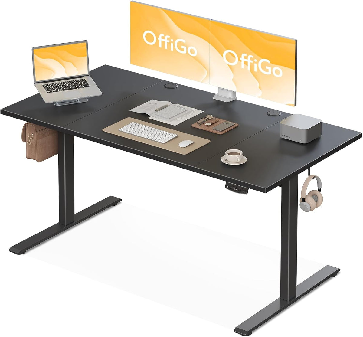 OffiGo in Hoogte Verstelbaar Bureau, 160 cm Elektrisch Bureau, Ergonomisch Bureau met Geheugenfunctie, Hoogte Verstelbaar Gaming Bureau, Modern Computerbureau Voor Thuis, Zwart