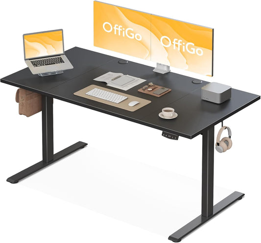OffiGo in Hoogte Verstelbaar Bureau, 160 cm Elektrisch Bureau, Ergonomisch Bureau met Geheugenfunctie, Hoogte Verstelbaar Gaming Bureau, Modern Computerbureau Voor Thuis, Zwart