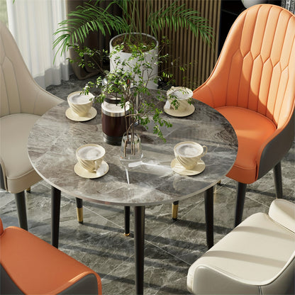 Eettafel – Ronde Tafel – Keukentafel – Dinertafel – Tafel – Hoogglans Sintersteen Blad – 80 cm Diameter – Stabiel Metalen Onderstel