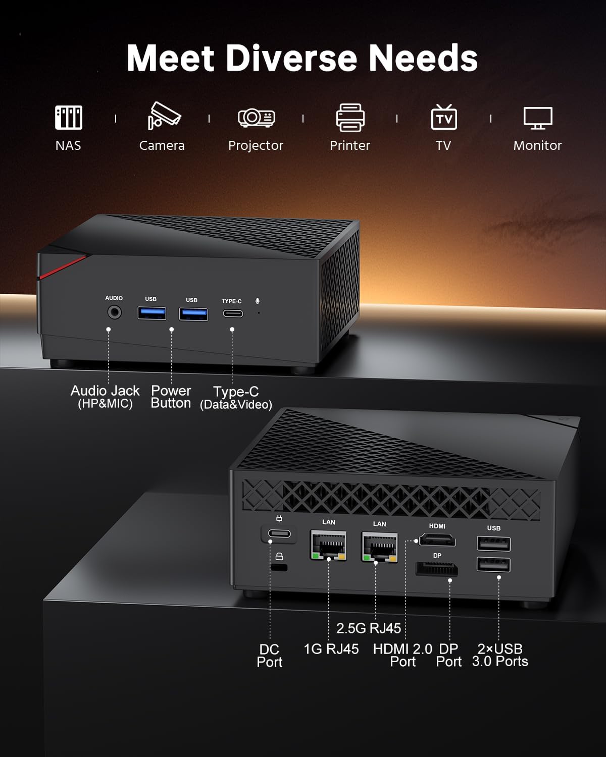 NiPoGi Mini-pc, AMD Ryzen 5 5500U mini-gaming-pc (6C/12T, tot 4,0 GHz), 16 GB DDR4 RAM 512 GB M.2 SSD-minicomputer met dubbel Gigabit Ethernet, 4K HDMI+DP+Type-C/WiFi 5/BT 4.2/voor games/kantoor/thuis