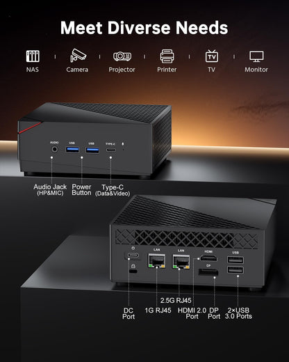 NiPoGi Mini-pc, AMD Ryzen 5 5500U mini-gaming-pc (6C/12T, tot 4,0 GHz), 16 GB DDR4 RAM 512 GB M.2 SSD-minicomputer met dubbel Gigabit Ethernet, 4K HDMI+DP+Type-C/WiFi 5/BT 4.2/voor games/kantoor/thuis