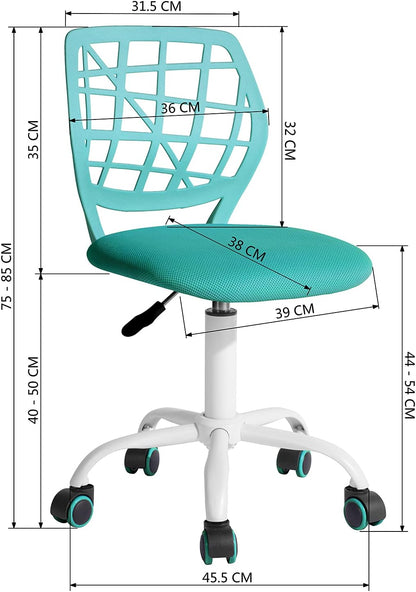 FurnitureR 2 stuks Home Office-stoel, ergonomische verstelbare hoogte draaibare rolstoel, computerstoel voor thuis, kantoor en studie, metaal, roze, turquoise, 38,5 cm x 40 cm x 75-87 cm