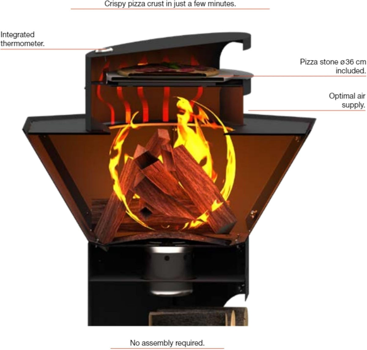 Barbecook pizza oven houtgestookt Dynamic centre 36 cm kookoppervlak, compatibel met openhout bbq Nestor, 51,5 x 46 x 27,5 cm