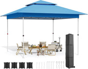 Paviljoen - Tuinpaviljoen - Partytent - Tuintent - Pop-up Kliksysteem - met 4 Muggennet Zijpanelen - Roldraagtas - Waterdicht - Stabiel - Dubbel Dak - UV-bescherming 50+ - 4 Zandzakken - voor Patio - Markt - Camping - 3.6 x 3.6 m - Blauw