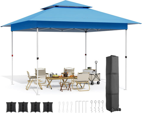 Paviljoen - Tuinpaviljoen - Partytent - Tuintent - Pop-up Kliksysteem - met 4 Muggennet Zijpanelen - Roldraagtas - Waterdicht - Stabiel - Dubbel Dak - UV-bescherming 50+ - 4 Zandzakken - voor Patio - Markt - Camping - 3.6 x 3.6 m - Blauw