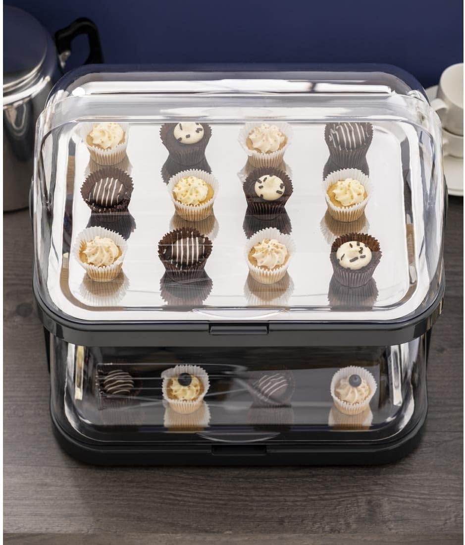 APS 9204 Doppeldecker Buffet Display Case, 2 transparante Roll-Top Bonnets, 2 RVS Tray, 4 Koelaccumulatoren, Ruimtebesparende Opslag